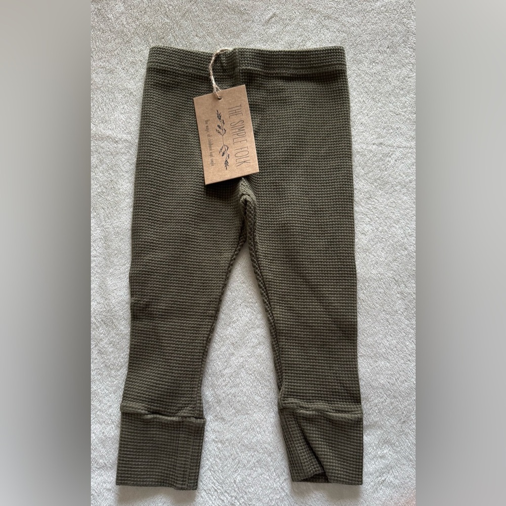 The Simple Folk Kids Olive Waffle-Knit Leggings